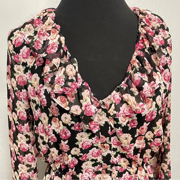Zara Floral Print Long Sleeve Romantic Mini Sheer Dress Size Medium - Picture 3 of 7